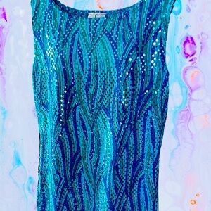 CESEM Turquoise Sequin Sleeveless Top. Lightweight. Size: Large. $18.